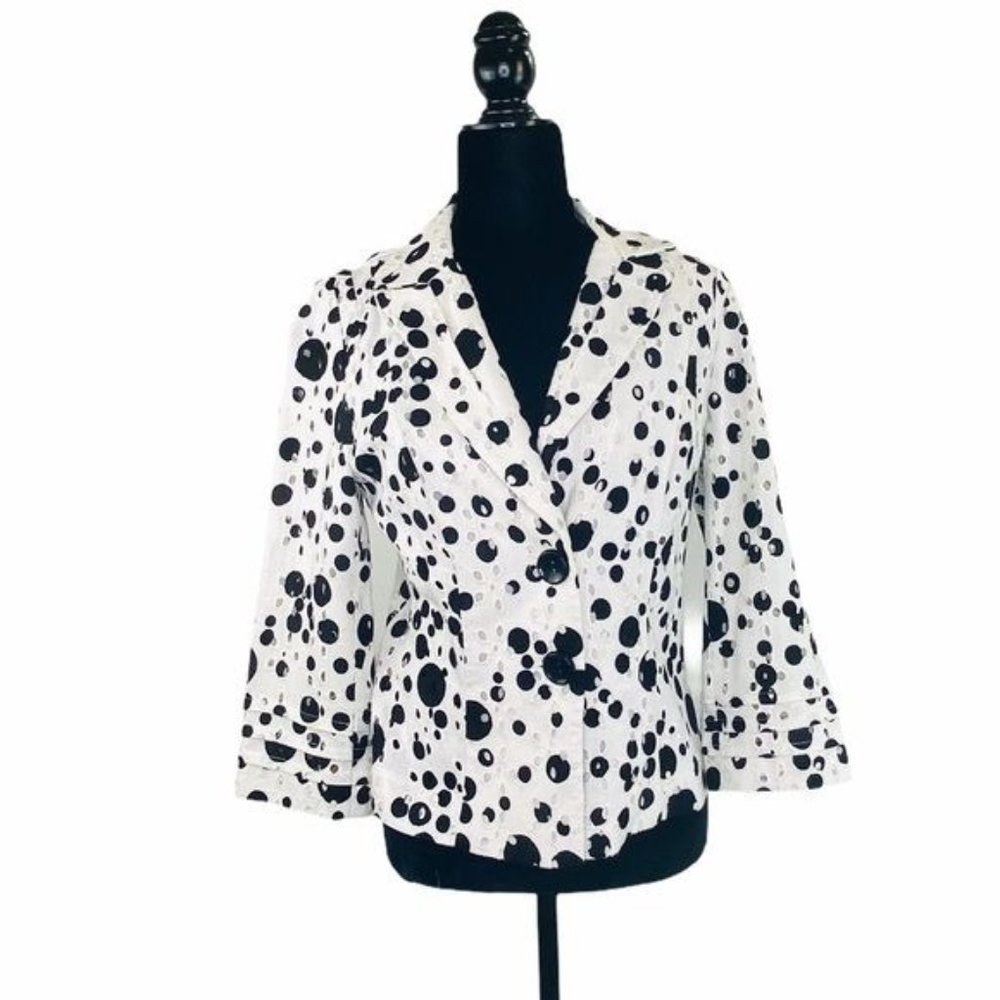 ALBERTO MAKALI Tailored Jacket Designer Linen Eyelet Blazer women’s size 8 - Picture 5 of 14